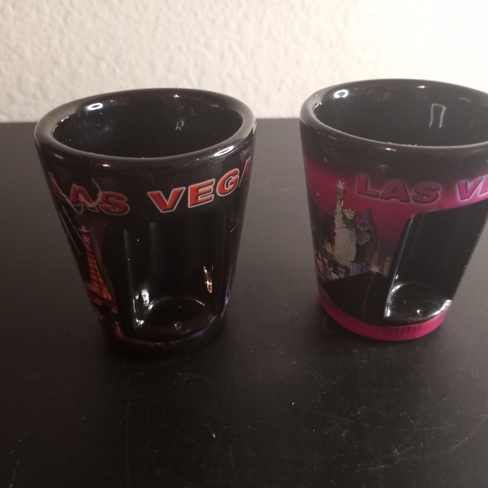 Pair Of Ceramic LAS VEGAS shot glasses
